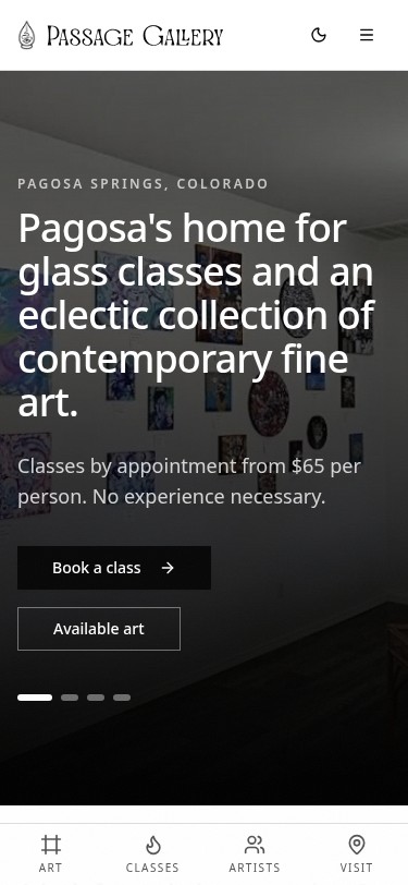 Passage Gallery homepage on a phone