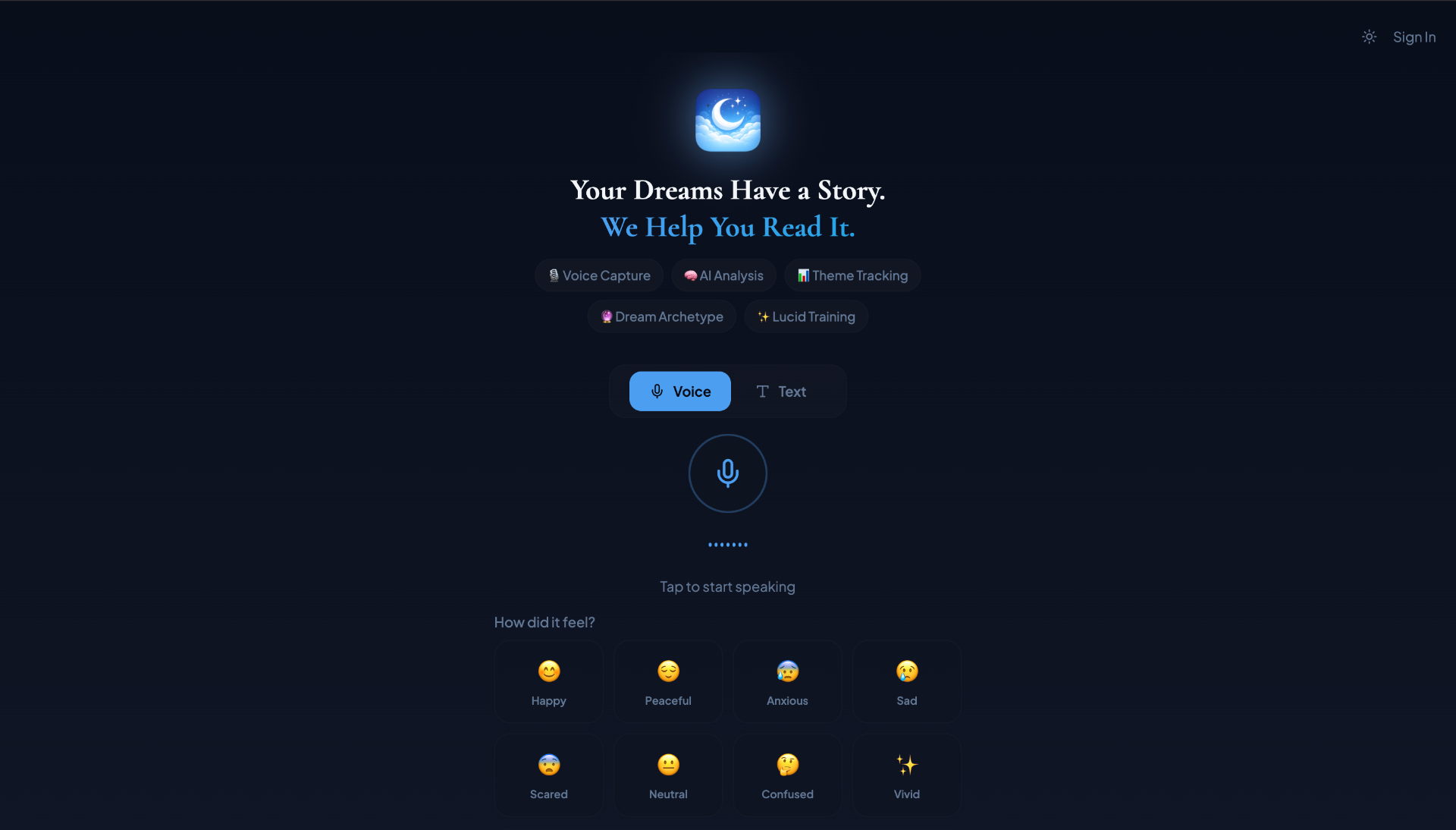 Screenshot of Dream Journal