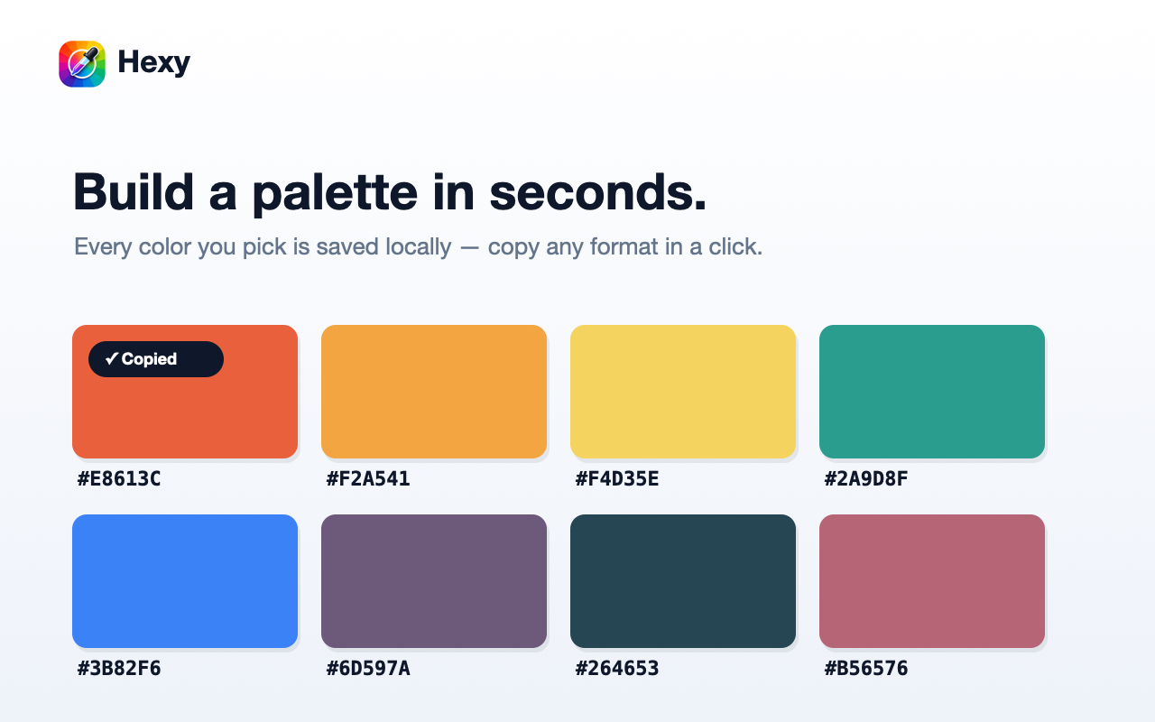 Hexy color history building a palette of saved colors